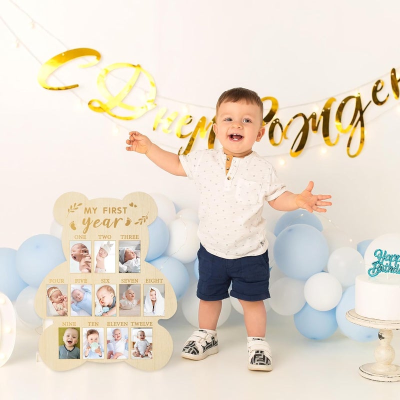 FLhdM My First Year Photo Frame Board, 1st Birthday Girl Boy Gifts, Newborn Newmom Gift, 1 Year Old Girls Gifts, One Year Birthday Party Decorations, Baby Shower Baptism Favors, 12 Months Milestone - Image 5
